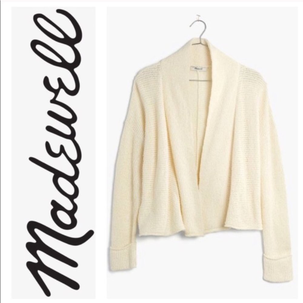 Madewell Cream Crop Textured Open Cardigan XS